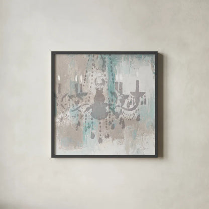 Candelabra Teal I by James Wiens. Shown in a sleek black glass frame for a contemporary gallery look. Available as an archival giclee rolled canvas, fine art paper, or poster print. SKU 14118a.