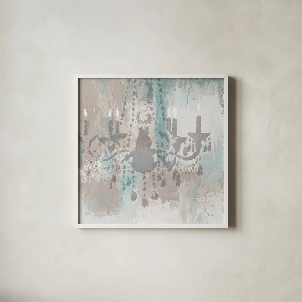 Candelabra Teal I by James Wiens. Shown in a crisp white glass frame for a clean and minimalist style. Available as an archival giclee rolled canvas, fine art paper, or poster print. SKU 14118a.