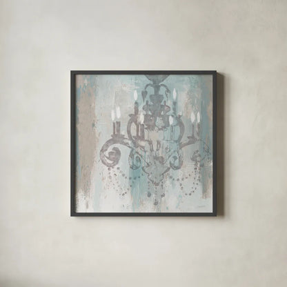 Candelabra Teal II by James Wiens. Shown in a sleek black glass frame for a contemporary gallery look. Available as an archival giclee rolled canvas, fine art paper, or poster print. SKU 14119a.