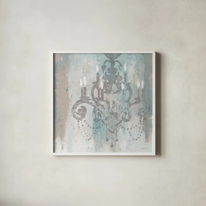 Candelabra Teal II by James Wiens. Shown in a crisp white glass frame for a clean and minimalist style. Available as an archival giclee rolled canvas, fine art paper, or poster print. SKU 14119a.