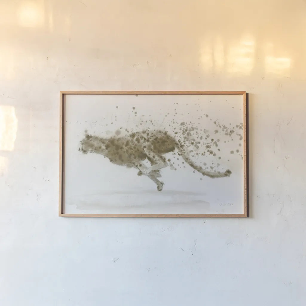 Cheetah II Crop by James Wiens. shown as a paper print in a natural frame. Available as a archival giclee rolled canvas, fine art paper, or poster print. SKU 59455i.