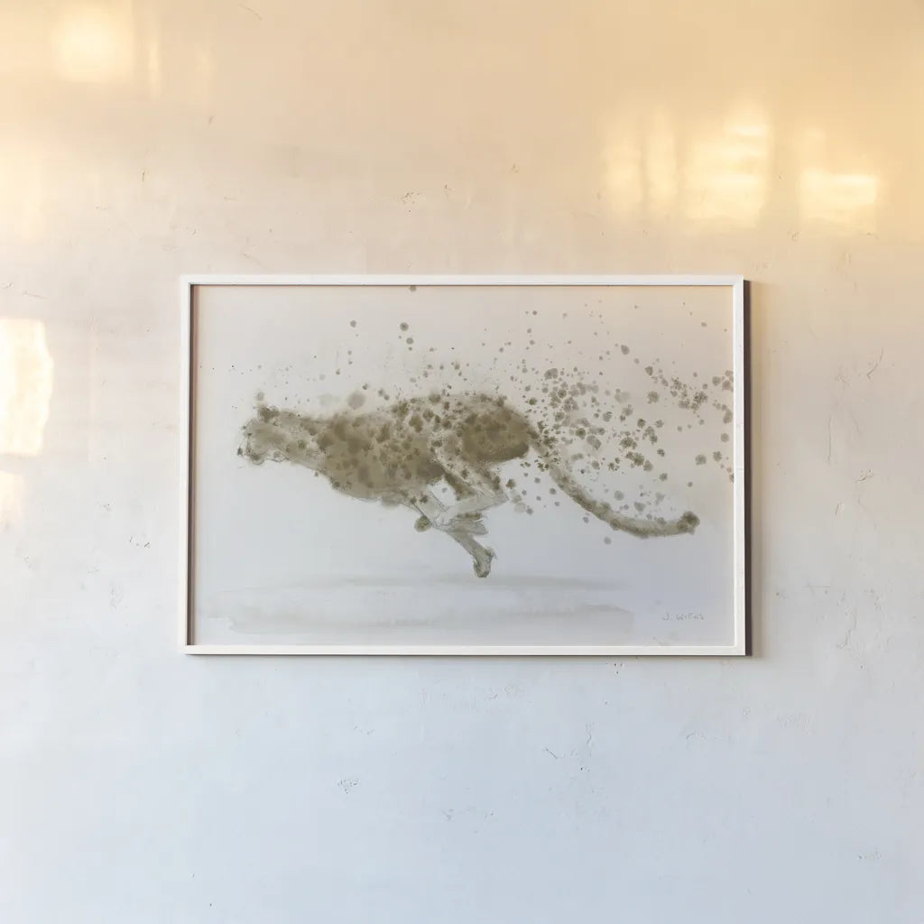 Cheetah II Crop by James Wiens. shown as a paper print in a white frame. Available as a archival giclee rolled canvas, fine art paper, or poster print. SKU 59455i.