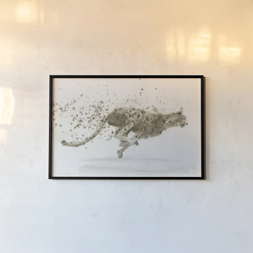 Cheetah v.2 by James Wiens. shown as a paper print in a black flame. Available as a archival giclee rolled canvas, fine art paper, or poster print. SKU 22186i.