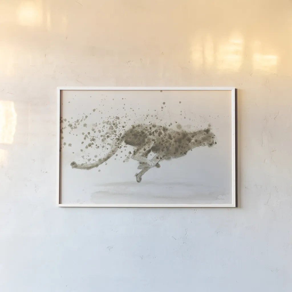 Cheetah v.2 by James Wiens. shown as a paper print in a white frame. Available as a archival giclee rolled canvas, fine art paper, or poster print. SKU 22186i.
