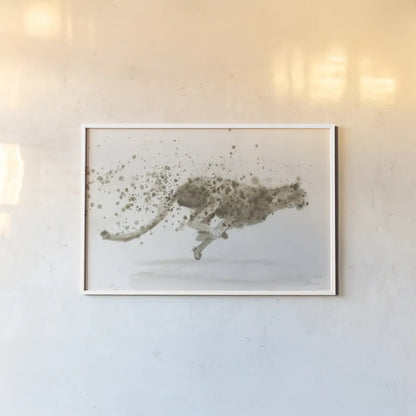 Cheetah v.2 by James Wiens. shown as a paper print in a white frame. Available as a archival giclee rolled canvas, fine art paper, or poster print. SKU 22186i.