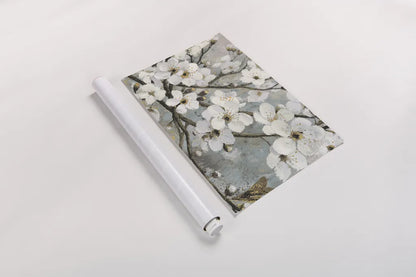 Cherry Blossoms I Blue by James Wiens. shown as a rolled paper print. Available as archival giclee rolled canvas, fine art paper, or poster print. SKU 17842i.