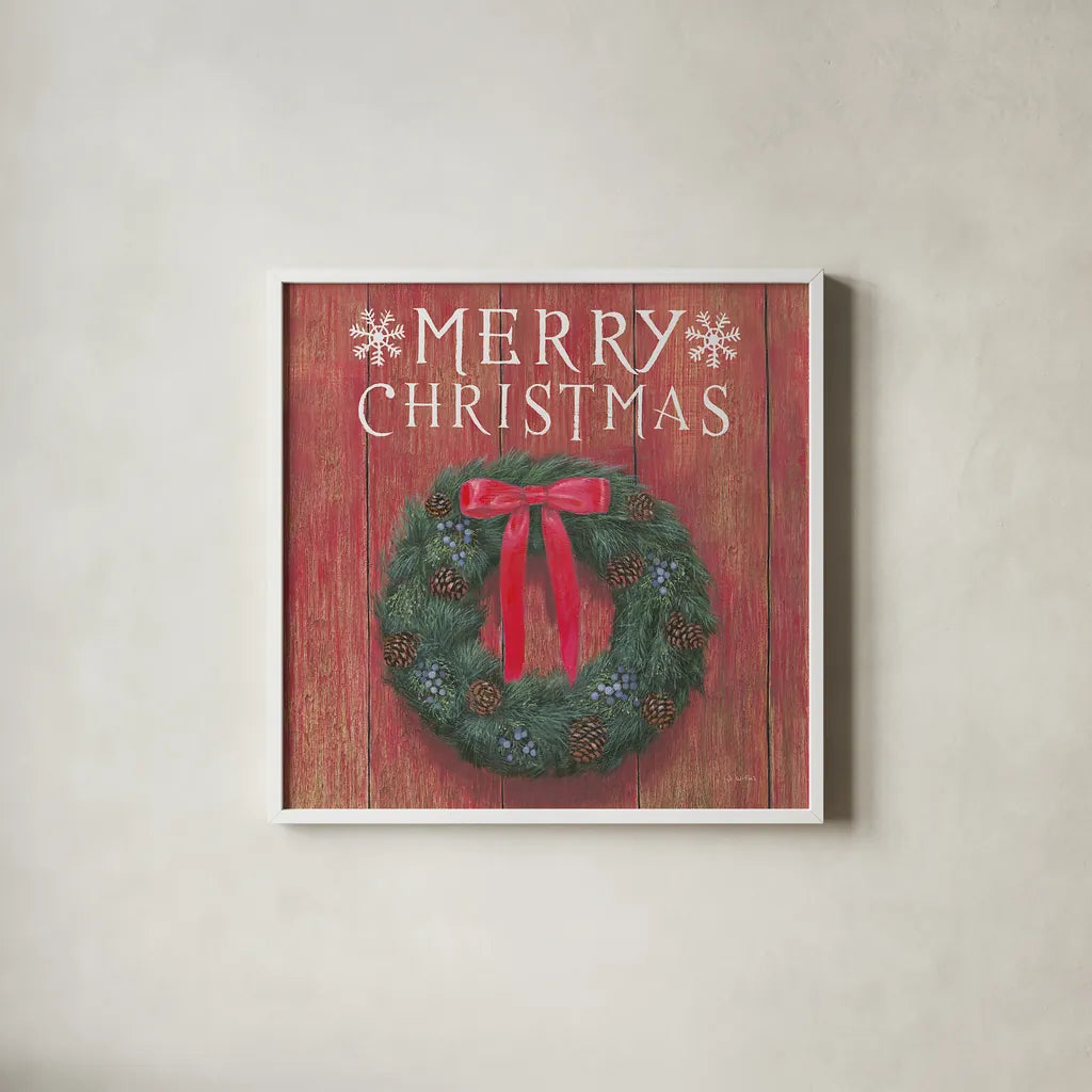 Christmas Affinity VII by James Wiens. Shown in a crisp white glass frame for a clean and minimalist style. Available as an archival giclee rolled canvas, fine art paper, or poster print. SKU 42603a.