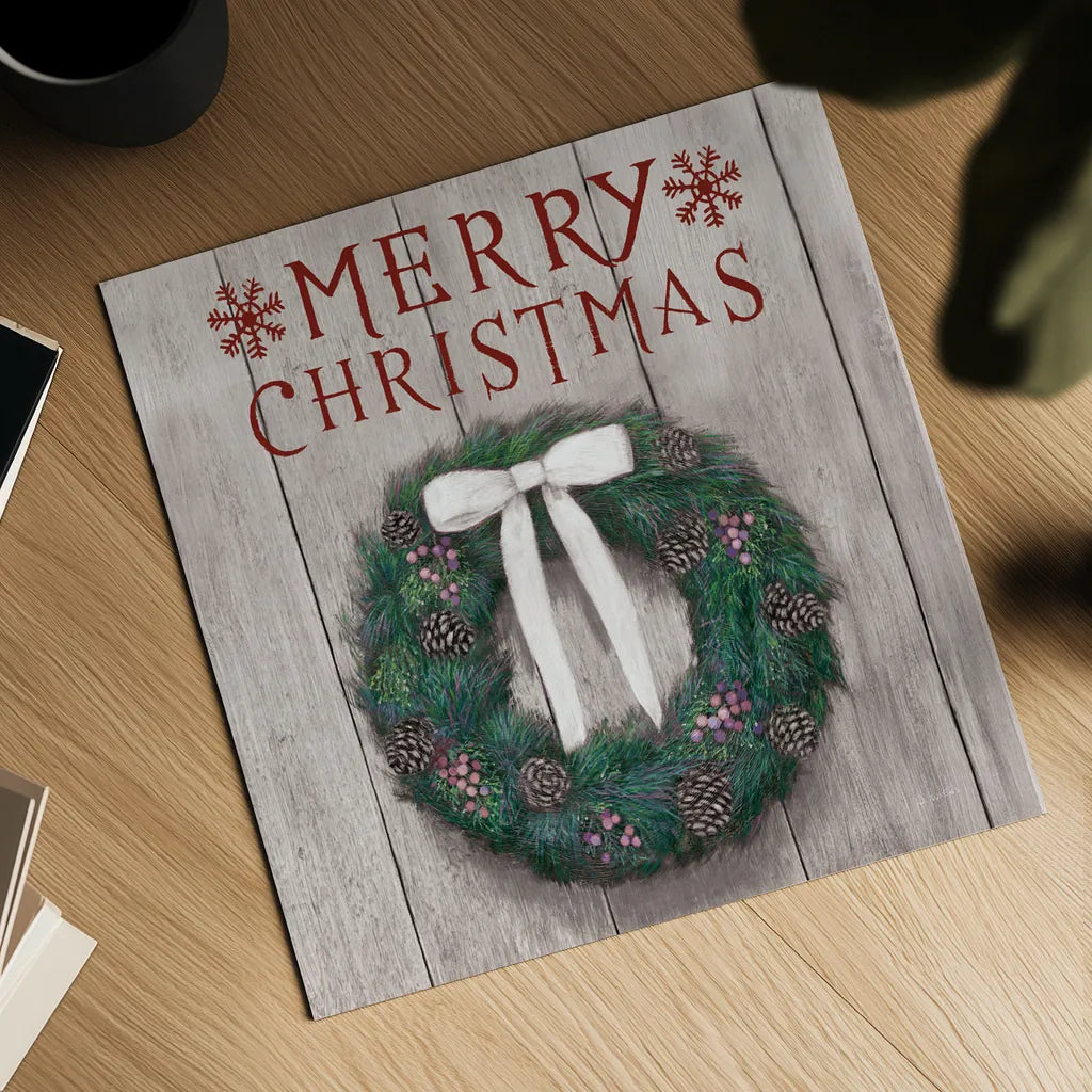 Christmas Affinity VII on Gray Wood by James Wiens. Shown as a detailed flat fine art print, highlighting archival giclee quality. Available as an archival giclee rolled canvas, fine art paper, or poster print. SKU 66805a.