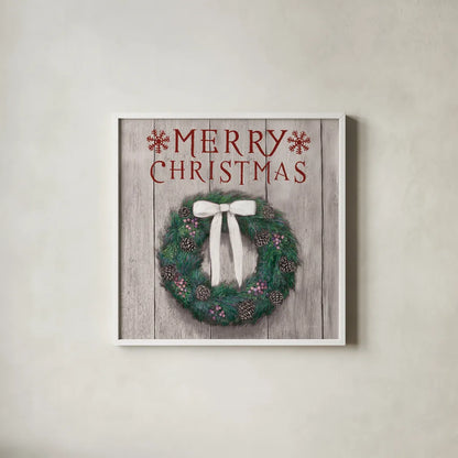 Christmas Affinity VII on Gray Wood by James Wiens. Shown in a crisp white glass frame for a clean and minimalist style. Available as an archival giclee rolled canvas, fine art paper, or poster print. SKU 66805a.
