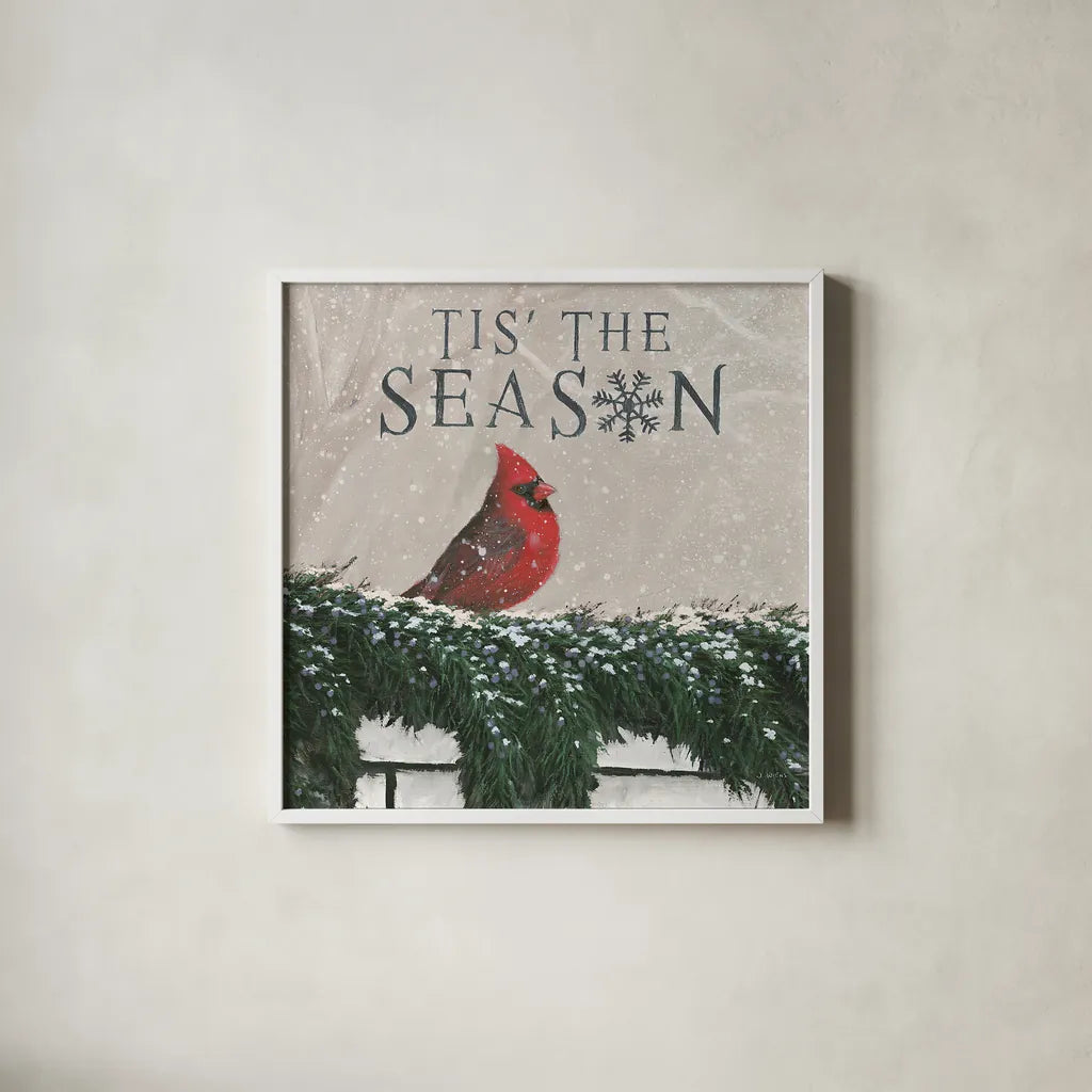 Christmas Affinity X by James Wiens. Shown in a crisp white glass frame for a clean and minimalist style. Available as an archival giclee rolled canvas, fine art paper, or poster print. SKU 42606a.