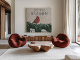 Christmas Affinity X by James Wiens. Shown as extra-large giant wall art in a modern living room. Available as an archival giclee rolled canvas, fine art paper, or poster print. SKU 42606a.