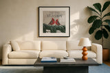 Christmas Affinity X Two Birds by James Wiens. Displayed in a glass frame with matte in a clean modern living room. Available as an archival giclee rolled canvas, fine art paper, or poster print. SKU 47615a.