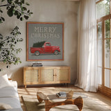 Christmas Affinity XI Merry Christmas by James Wiens. Shown in a natural wood frame in a cozy modern living room. Available as an archival giclee rolled canvas, fine art paper, or poster print. SKU 47614a.