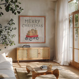Christmas Affinity XII by James Wiens. Shown in a natural wood frame in a cozy modern living room. Available as an archival giclee rolled canvas, fine art paper, or poster print. SKU 42608a.