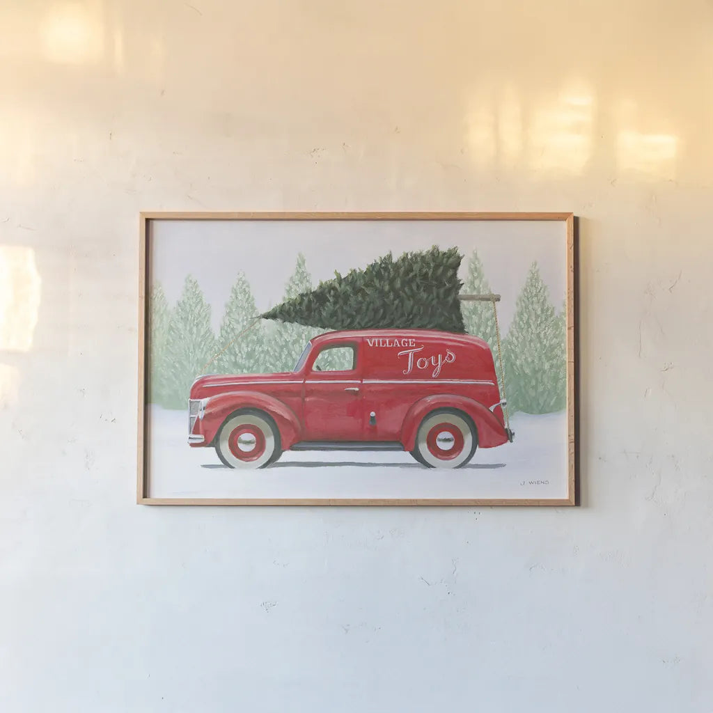 Christmas Farm II by James Wiens. shown as a paper print in a natural frame. Available as a archival giclee rolled canvas, fine art paper, or poster print. SKU 71004i.