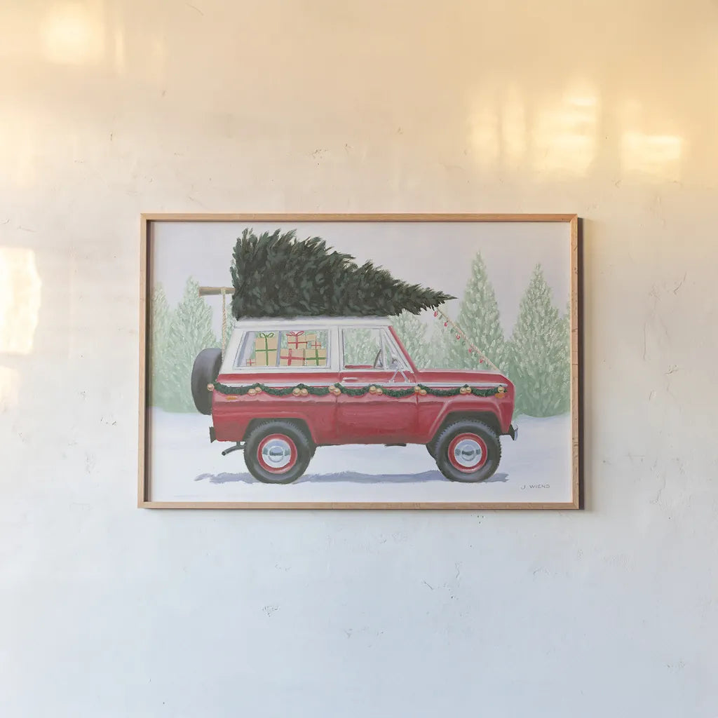 Christmas Farm III by James Wiens. shown as a paper print in a natural frame. Available as a archival giclee rolled canvas, fine art paper, or poster print. SKU 71005i.