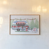 Christmas Farm IV by James Wiens. shown as a paper print in a natural frame. Available as a archival giclee rolled canvas, fine art paper, or poster print. SKU 71006i.