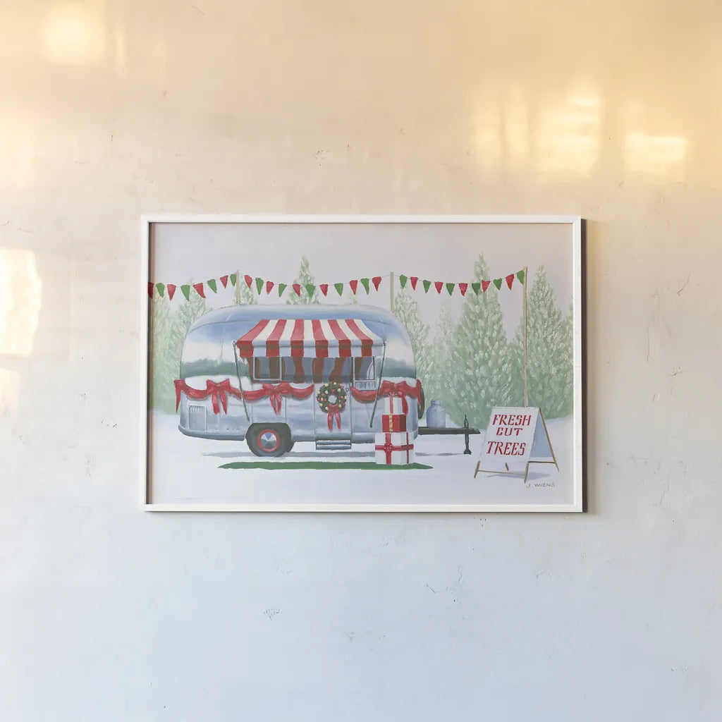 Christmas Farm IV by James Wiens. shown as a paper print in a white frame. Available as a archival giclee rolled canvas, fine art paper, or poster print. SKU 71006i.