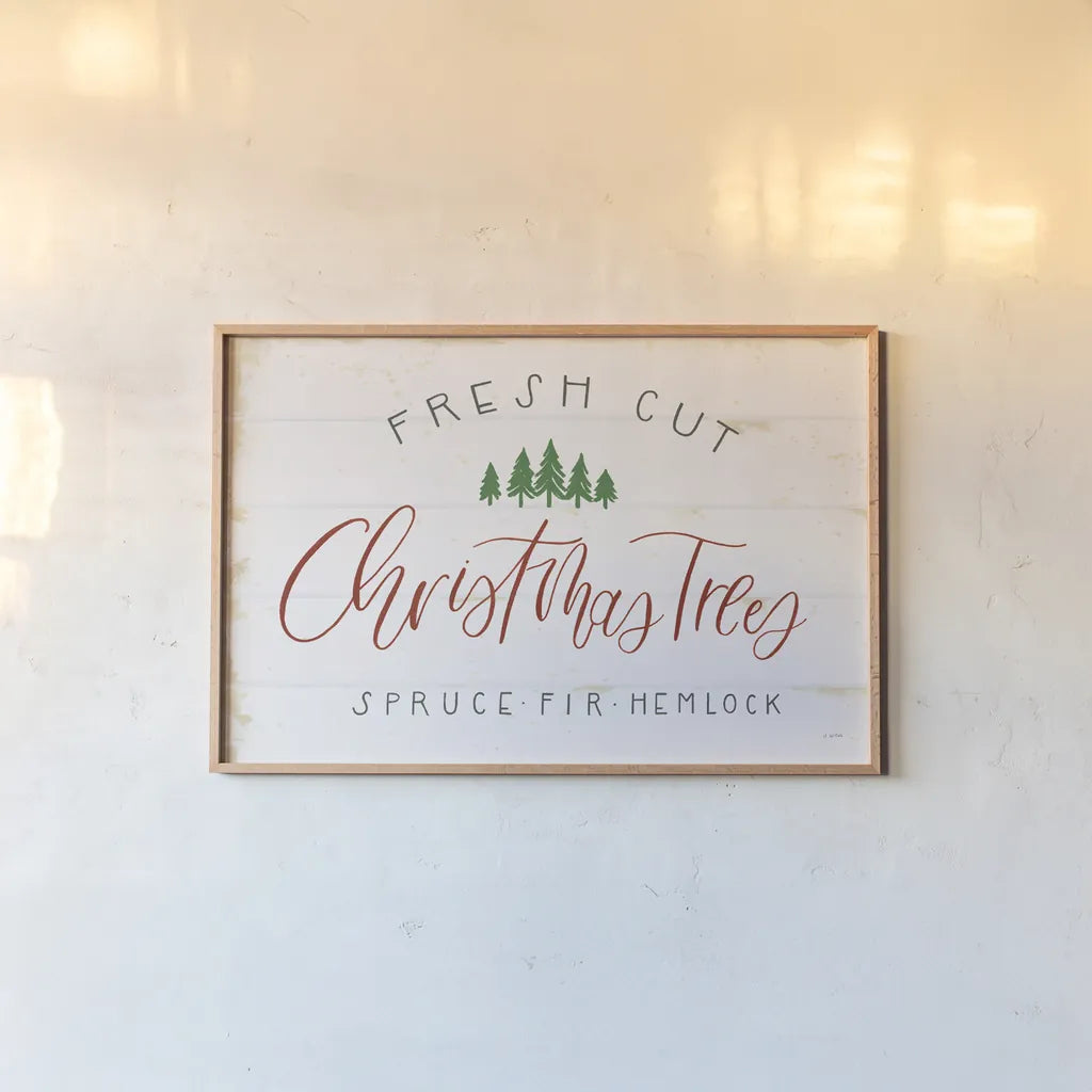 Christmas Farm V by James Wiens. shown as a paper print in a natural frame. Available as a archival giclee rolled canvas, fine art paper, or poster print. SKU 71007i.