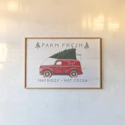 Christmas Farm VI by James Wiens. shown as a paper print in a natural frame. Available as a archival giclee rolled canvas, fine art paper, or poster print. SKU 71008i.