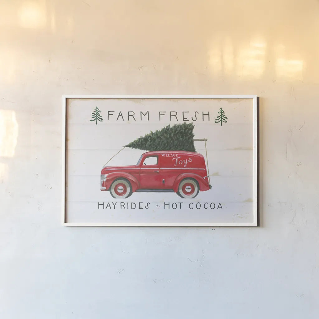 Christmas Farm VI by James Wiens. shown as a paper print in a white frame. Available as a archival giclee rolled canvas, fine art paper, or poster print. SKU 71008i.