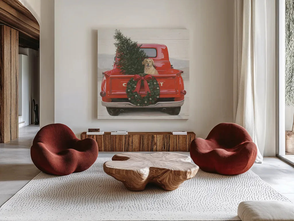 Christmas in the Heartland IV Crop by James Wiens. Shown as extra-large giant wall art in a modern living room. Available as an archival giclee rolled canvas, fine art paper, or poster print. SKU 27854a.