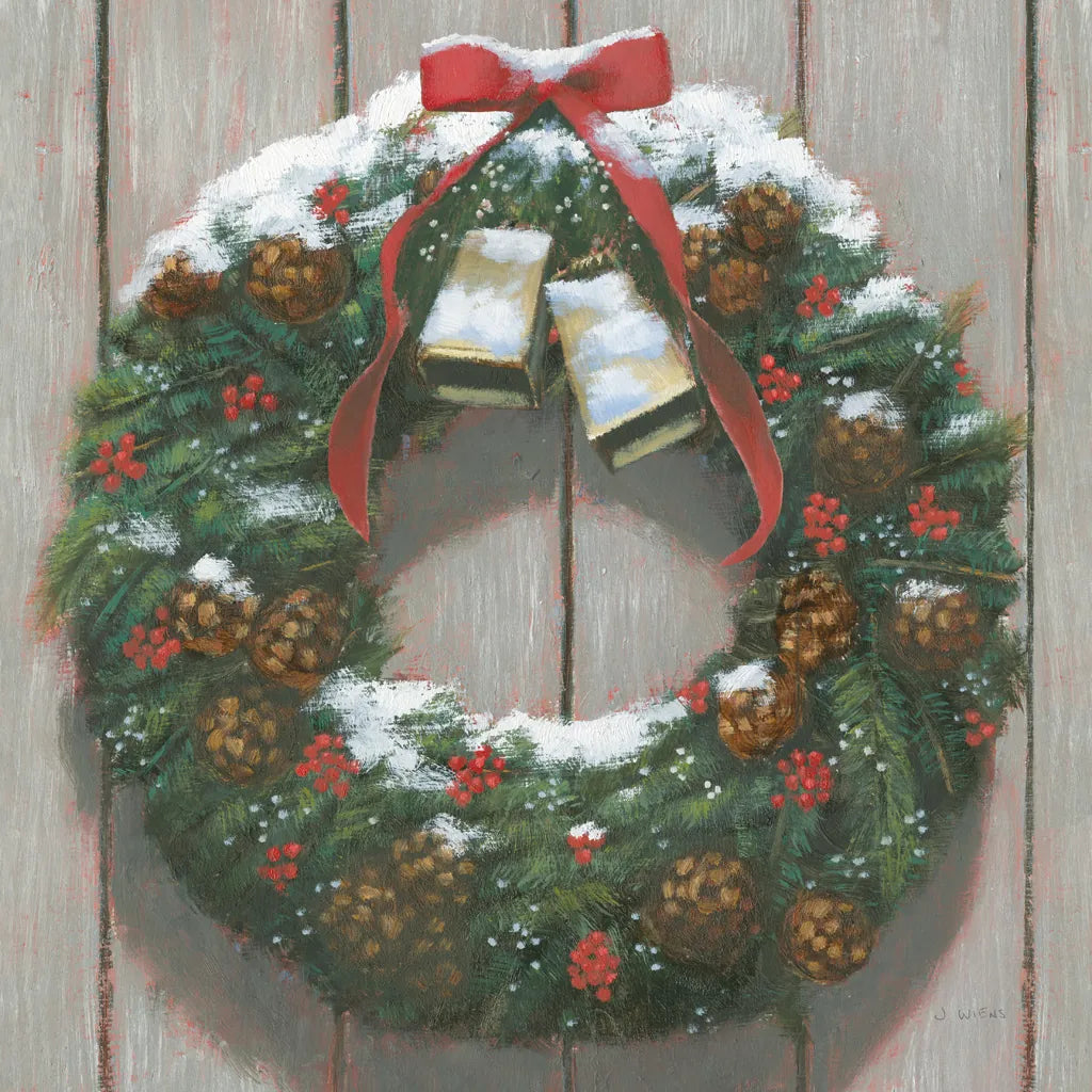 Christmas in the Heartland Wreath by James Wiens. SKU 65420a. Archival Giclee Fine art print for wall decor.