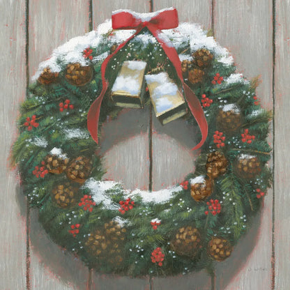 Christmas in the Heartland Wreath by James Wiens. SKU 65420a. Archival Giclee Fine art print for wall decor.