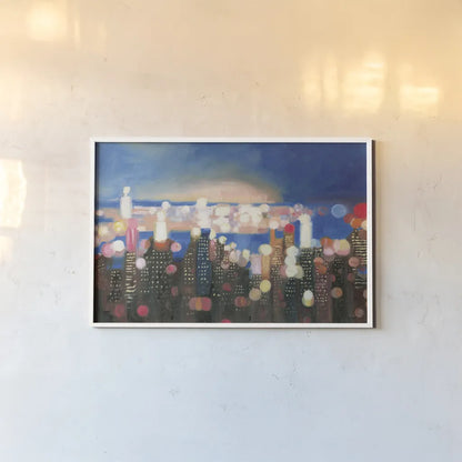 City Lights by James Wiens. shown as a paper print in a white frame. Available as a archival giclee rolled canvas, fine art paper, or poster print. SKU 65982i.