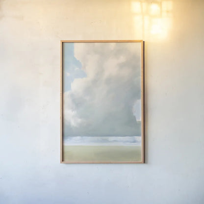 Cloudy Skies by James Wiens. shown as a paper print in a natural frame. Available as a archival giclee rolled canvas, fine art paper, or poster print. SKU 75171h.