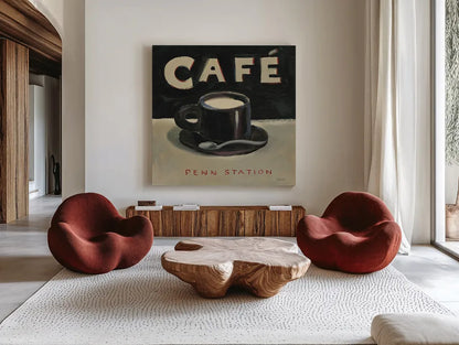 Coffee Spot I by James Wiens. Shown as extra-large giant wall art in a modern living room. Available as an archival giclee rolled canvas, fine art paper, or poster print. SKU 17581a.