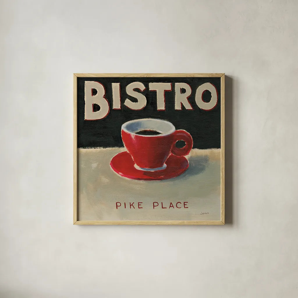 Coffee Spot IV by James Wiens. Shown in a natural wood glass frame for a timeless modern aesthetic. Available as an archival giclee rolled canvas, fine art paper, or poster print. SKU 17584a.