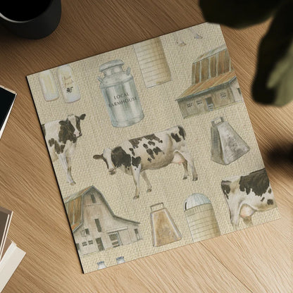 Country Cow Pattern VA by James Wiens. Shown as a detailed flat fine art print, highlighting archival giclee quality. Available as an archival giclee rolled canvas, fine art paper, or poster print. SKU 42841a.