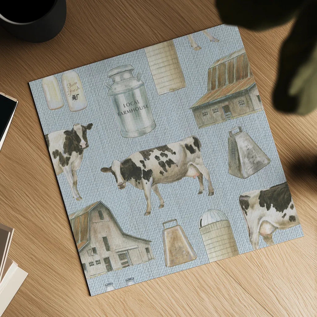 Country Cow Pattern VB by James Wiens. Shown as a detailed flat fine art print, highlighting archival giclee quality. Available as an archival giclee rolled canvas, fine art paper, or poster print. SKU 42842a.