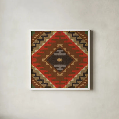 Country Mood Navajo Tile VIII by James Wiens. Shown in a crisp white glass frame for a clean and minimalist style. Available as an archival giclee rolled canvas, fine art paper, or poster print. SKU 33360a.