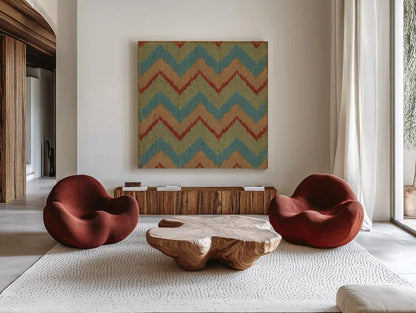 Country Mood Tile II by James Wiens. Shown as extra-large giant wall art in a modern living room. Available as an archival giclee rolled canvas, fine art paper, or poster print. SKU 14139a.