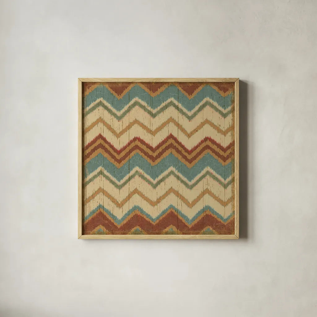 Country Mood Tile IV by James Wiens. Shown in a natural wood glass frame for a timeless modern aesthetic. Available as an archival giclee rolled canvas, fine art paper, or poster print. SKU 14143a.