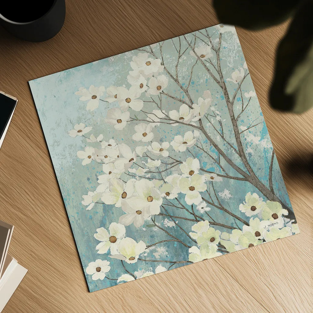 Dogwood Blossoms I by James Wiens. Shown as a detailed flat fine art print, highlighting archival giclee quality. Available as an archival giclee rolled canvas, fine art paper, or poster print. SKU 10952a.