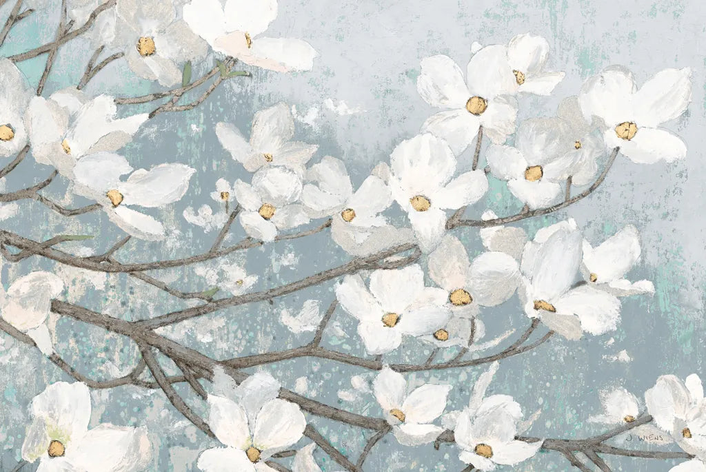 Dogwood Blossoms II Blue Gray Crop by James Wiens. SKU 42233i. Archival Giclee Fine art print for wall decor.