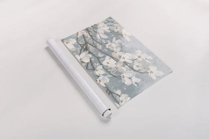 Dogwood Blossoms II Blue Gray Crop by James Wiens. shown as a rolled paper print. Available as archival giclee rolled canvas, fine art paper, or poster print. SKU 42233i.