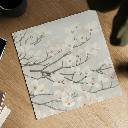 Dogwood Blossoms II Gray by James Wiens. Shown as a detailed flat fine art print, highlighting archival giclee quality. Available as an archival giclee rolled canvas, fine art paper, or poster print. SKU 41472a.