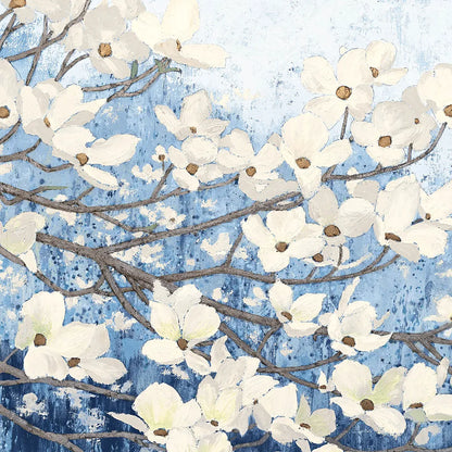 Dogwood Blossoms II Indigo by James Wiens. SKU 23973a. Archival Giclee Fine art print for wall decor.