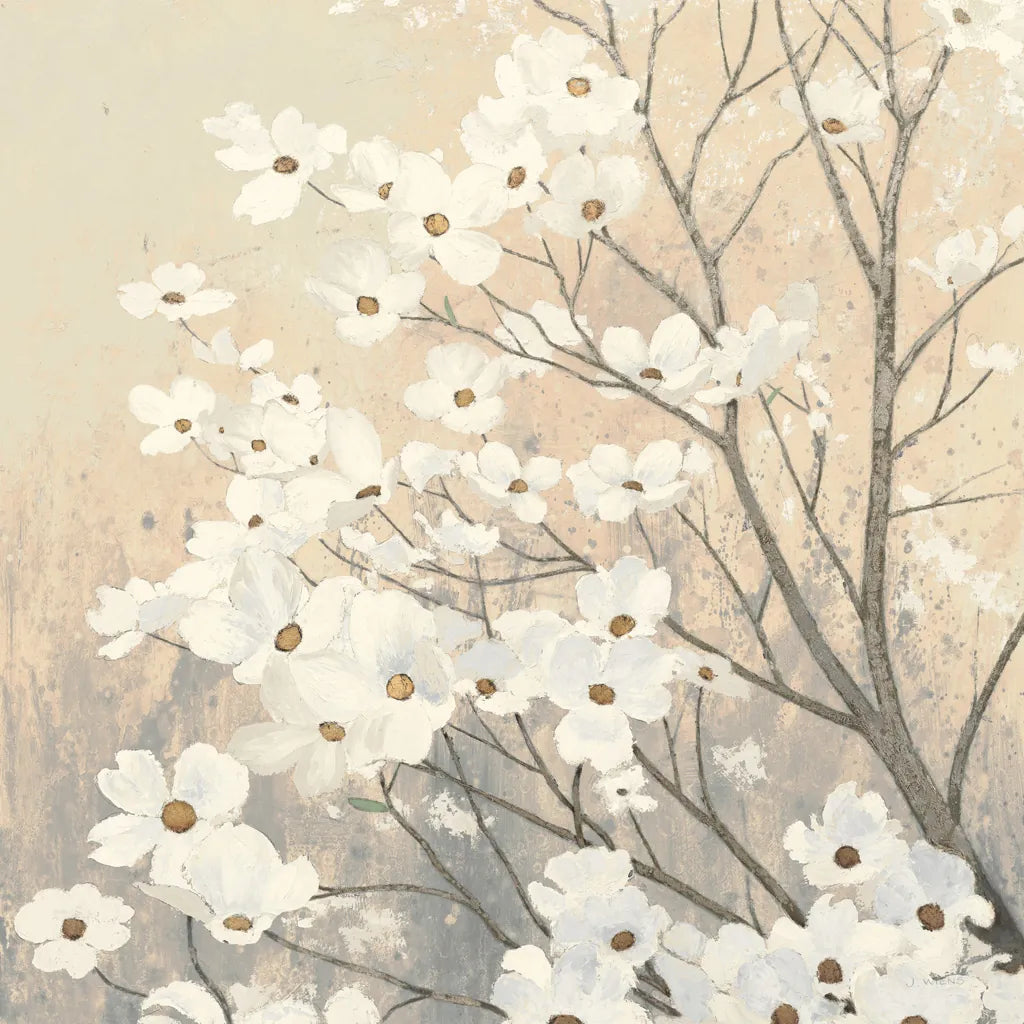 Dogwood Blossoms II Neutral by James Wiens. SKU 41473a. Archival Giclee Fine art print for wall decor.