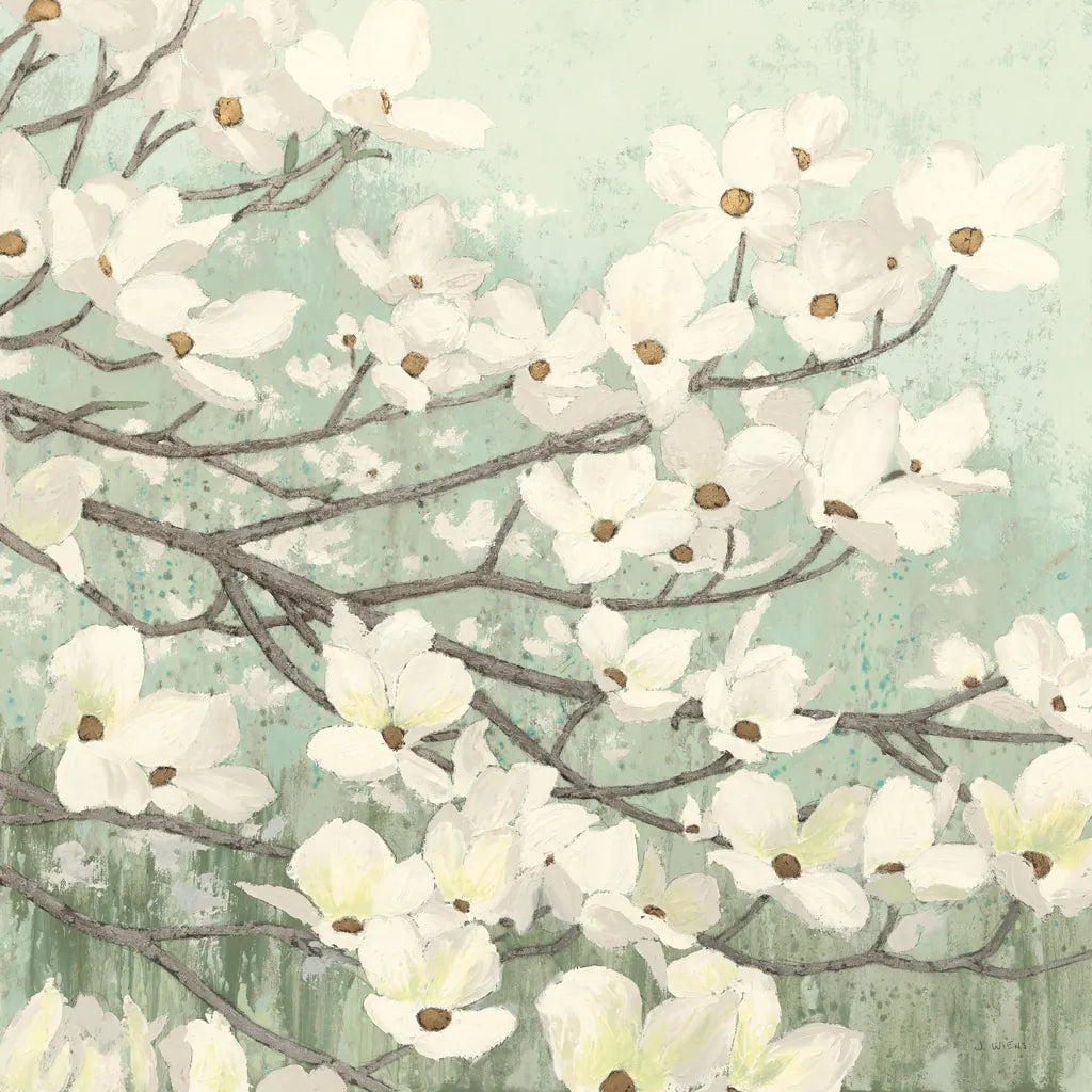Dogwood Blossoms II Sage Green by James Wiens. SKU 11164a. Archival Giclee Fine art print for wall decor.