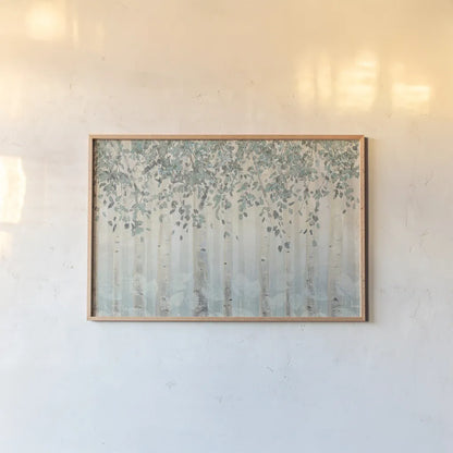 Dream Forest I Silver Leaves by James Wiens. shown as a paper print in a natural frame. Available as a archival giclee rolled canvas, fine art paper, or poster print. SKU 27973i.