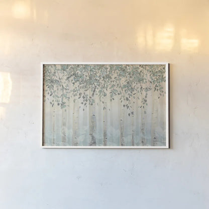 Dream Forest I Silver Leaves by James Wiens. shown as a paper print in a white frame. Available as a archival giclee rolled canvas, fine art paper, or poster print. SKU 27973i.