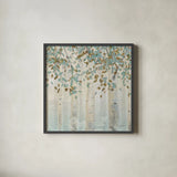 Dream Forest Square I by James Wiens. Shown in a sleek black glass frame for a contemporary gallery look. Available as an archival giclee rolled canvas, fine art paper, or poster print. SKU 16217a.