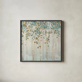 Dream Forest Square II by James Wiens. Shown in a sleek black glass frame for a contemporary gallery look. Available as an archival giclee rolled canvas, fine art paper, or poster print. SKU 16218a.