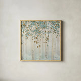 Dream Forest Square II by James Wiens. Shown in a natural wood glass frame for a timeless modern aesthetic. Available as an archival giclee rolled canvas, fine art paper, or poster print. SKU 16218a.