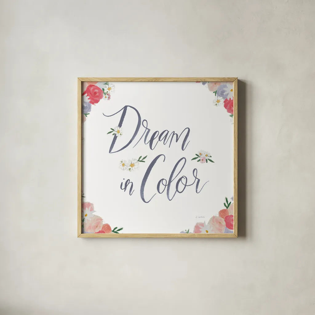 Dream in Color by James Wiens. Shown in a natural wood glass frame for a timeless modern aesthetic. Available as an archival giclee rolled canvas, fine art paper, or poster print. SKU 33300a.